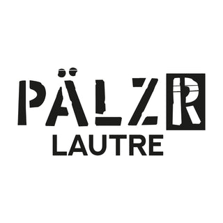 Schwarz-weiß-Logo-Design für pälzr lautre, mit fetter Sans-Serif-Typografie und einem modernen geometrischen Element im Buchstaben ‚r‘.