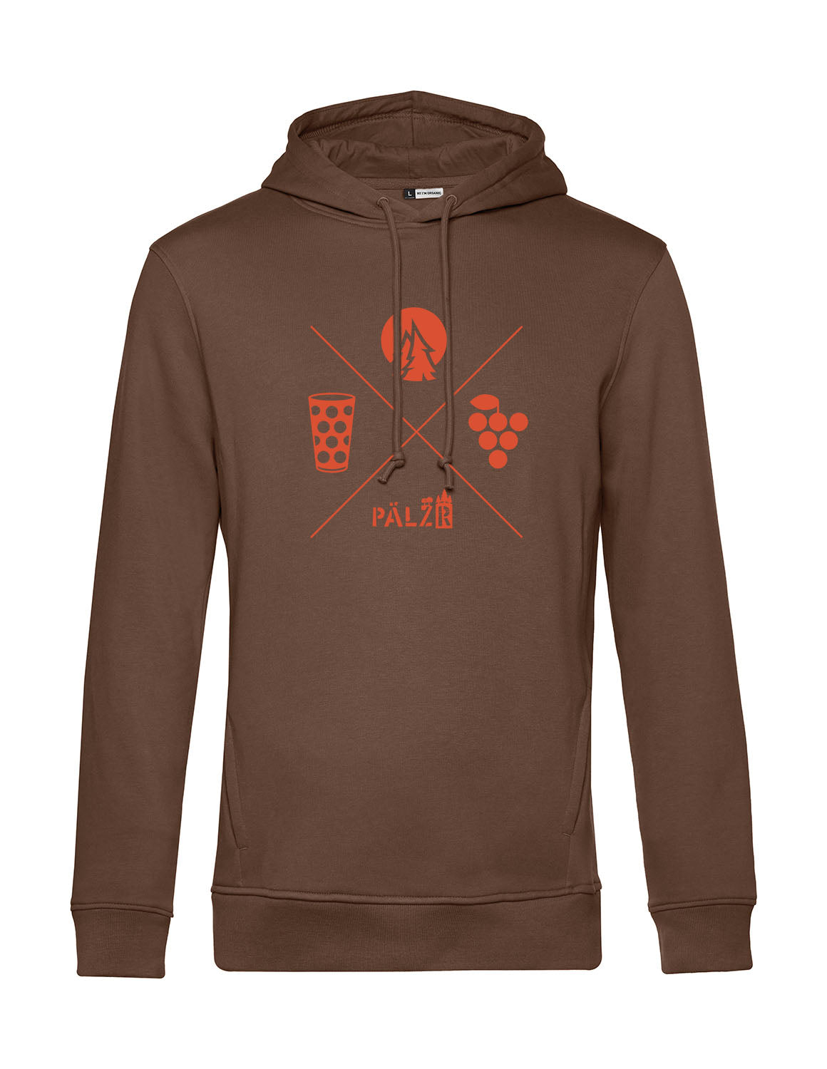 Männer Hoodie | Wald und Woi | baumbraun | Logo orange