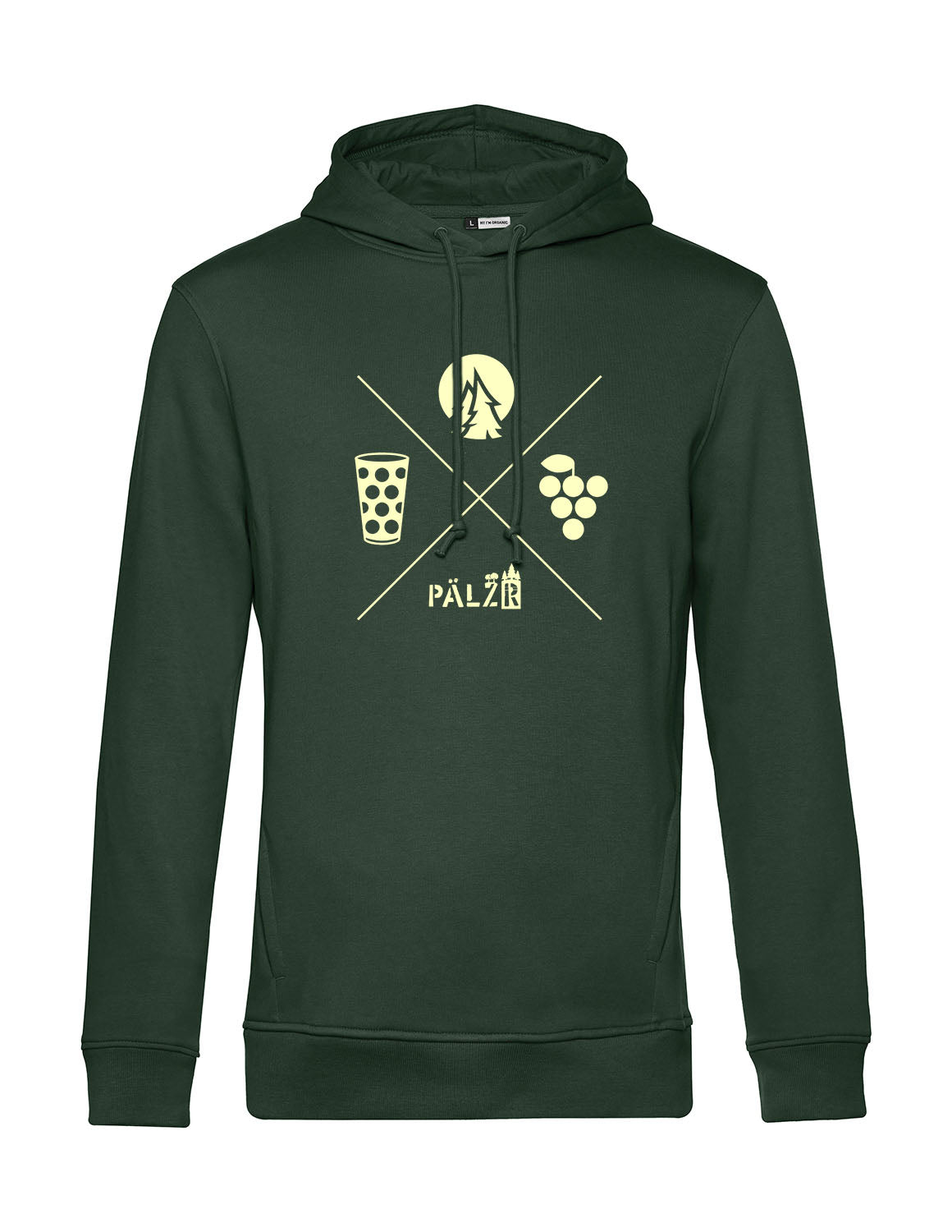 Männer Hoodie | Wald und Woi | waldgrün | Logo beige