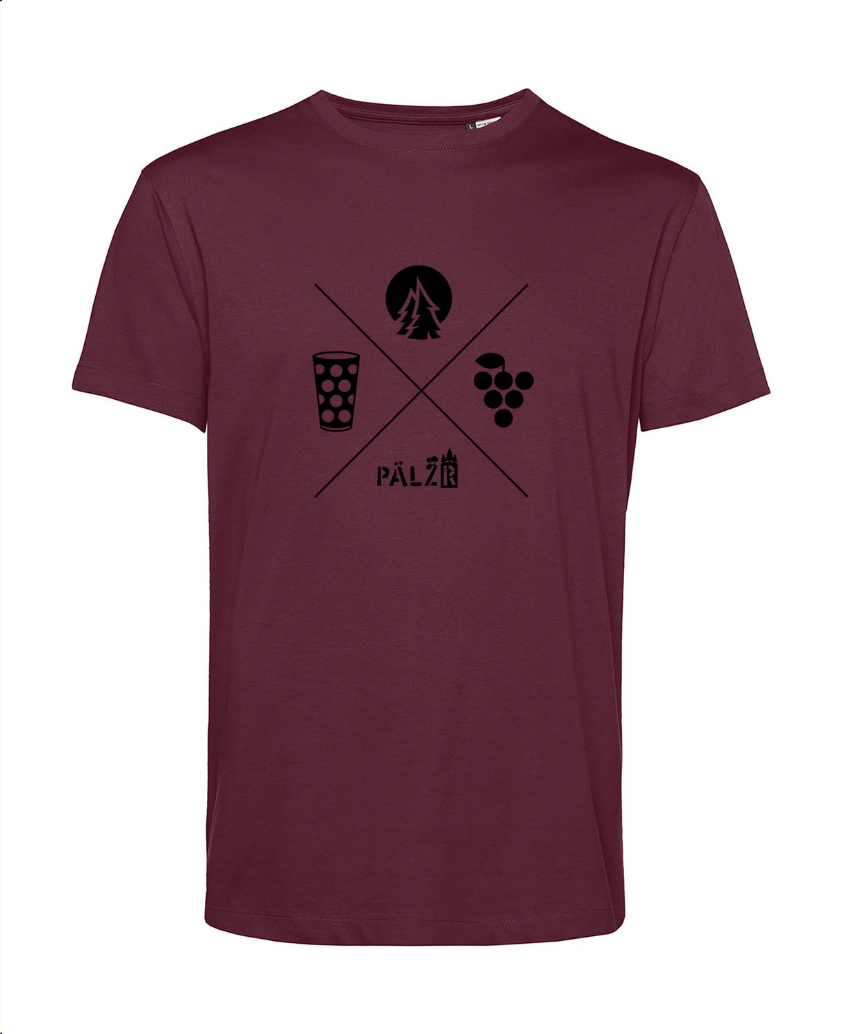 Männer | T-Shirt | Wald und Woi | burgundy | Logo schwarz