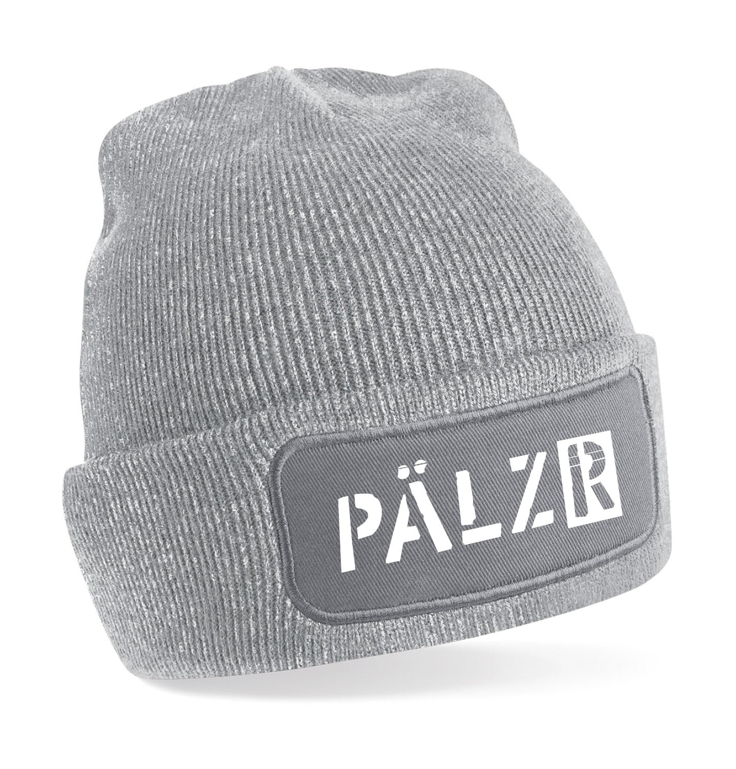 PÄLZR | Beanie Mütze | grau | Logo weiss