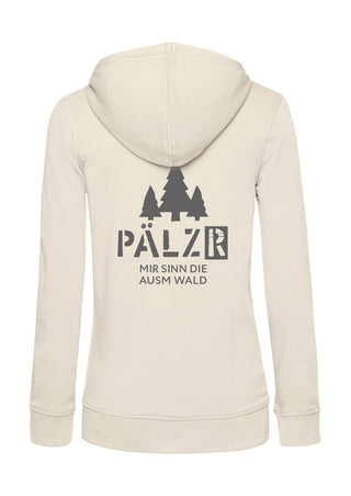 Frauen Zipper | BACKPRINT | Mir sinn die ausm Wald | creme | Logo anthrazit