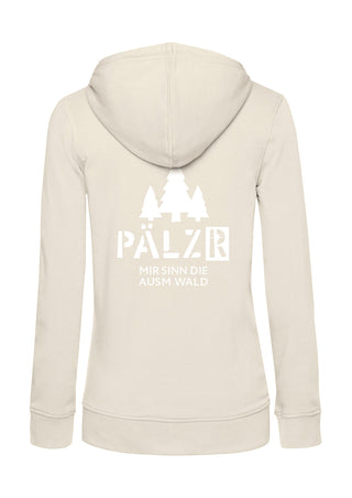 Frauen Zipper | BACKPRINT | Mir sinn die ausm Wald | creme | Logo weiss