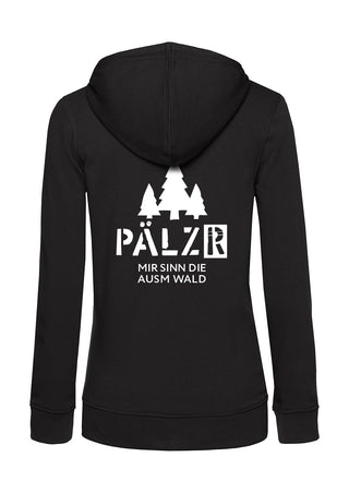 Frauen Zipper | BACKPRINT | Mir sinn die ausm Wald | schwarz | Logo weiss