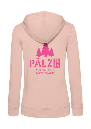 Frauen Zipper | BACKPRINT | Mir sinn die ausm Wald | softrose | Logo neon-pink