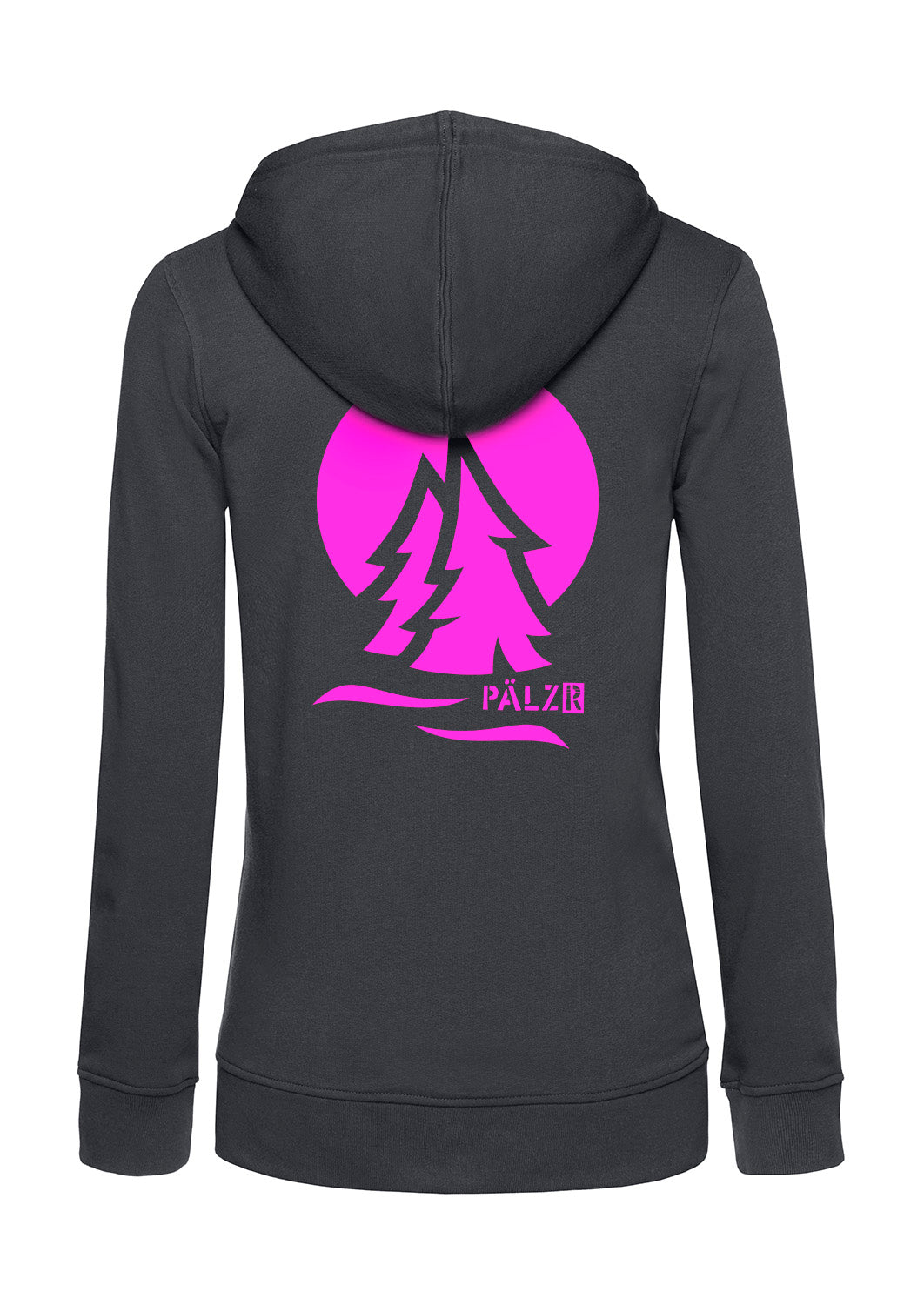 Frauen Zipper | BACKPRINT | PÄLZRWald ZWEI | asphalt | Logo neonpink