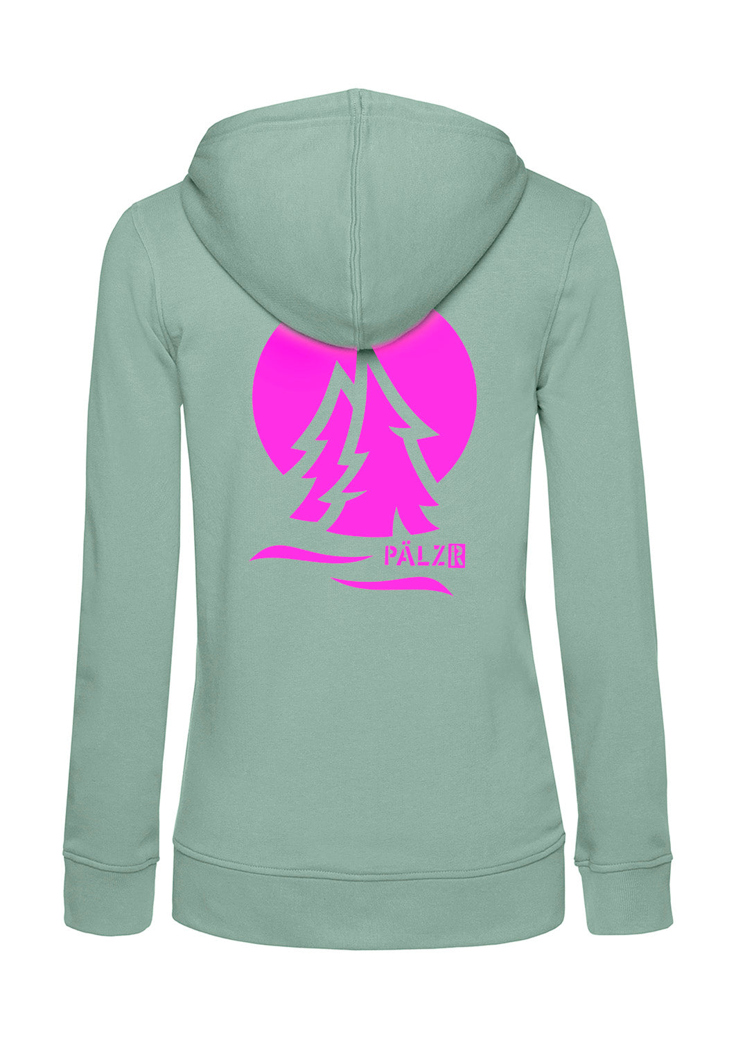 Frauen Zipper | BACKPRINT | PÄLZRWald ZWEI | sage | Logo neonpink