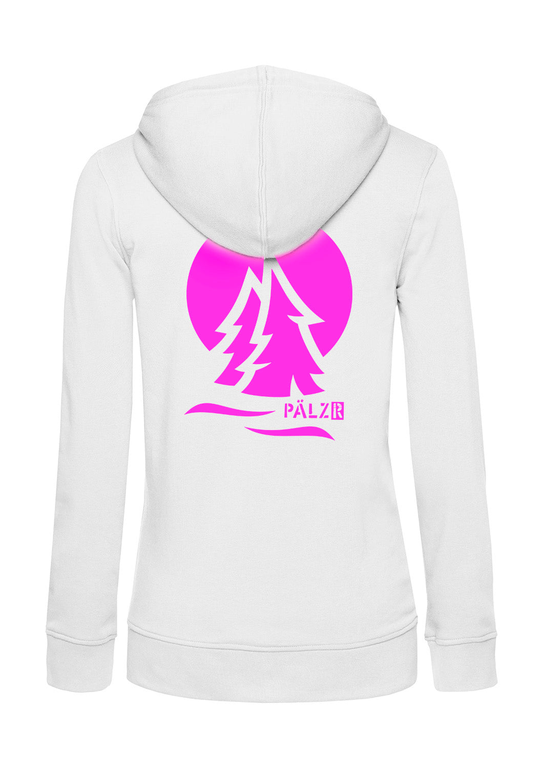 Frauen Zipper | BACKPRINT | PÄLZRWald ZWEI | weiss | Logo neonpink