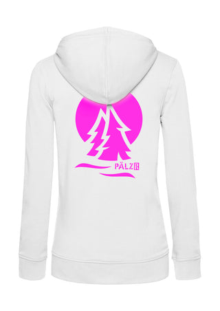 Frauen Zipper | BACKPRINT | PÄLZRWald ZWEI | weiss | Logo neonpink