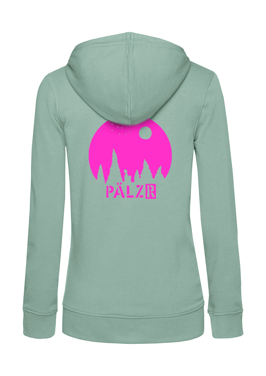 Frauen Zipper | BACKPRINT | Sternegugger | sage | Logo neonpink