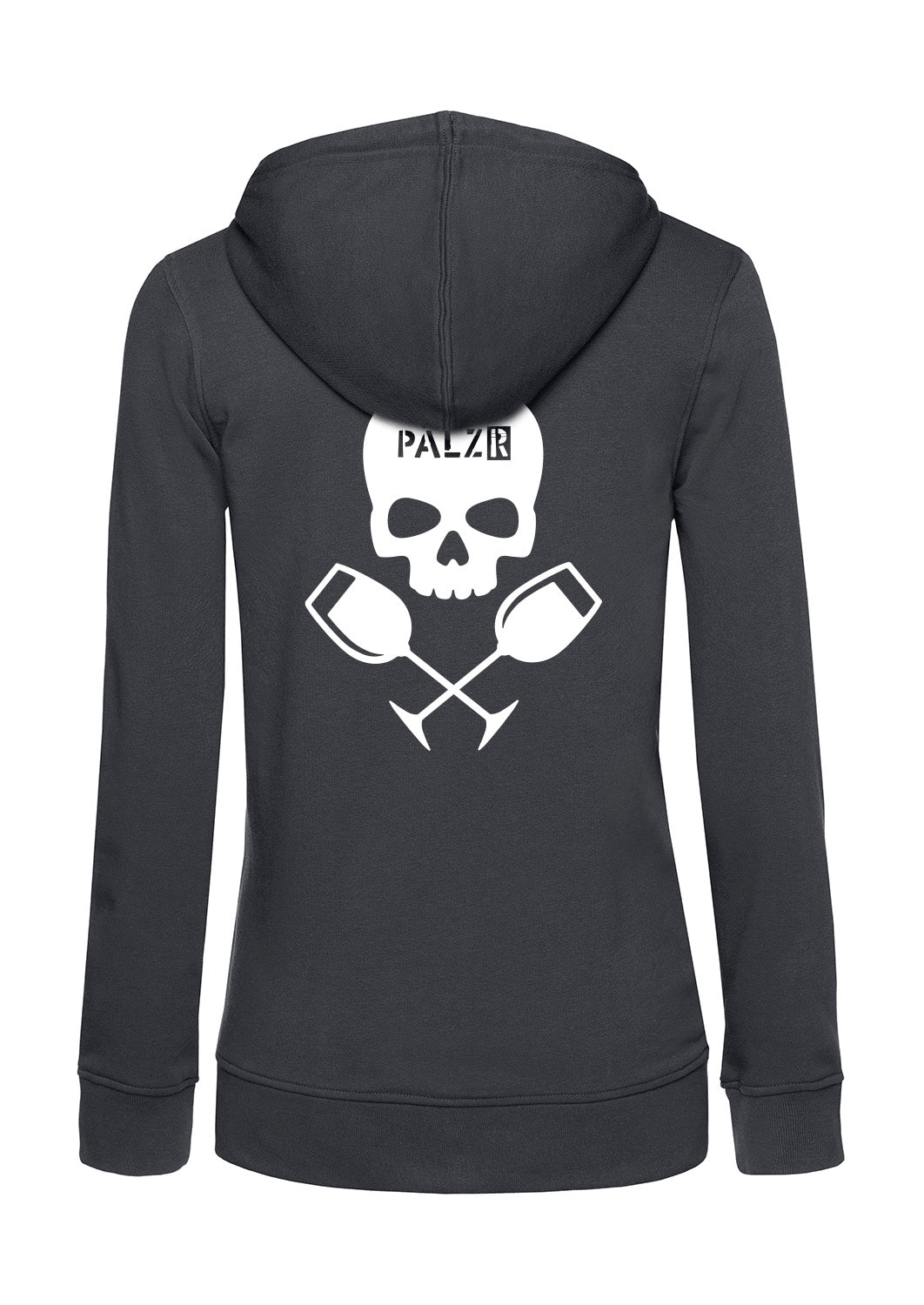 Frauen Zipper | BACKPRINT | Weinpirat | asphalt | Logo weiss