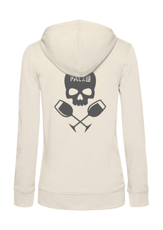 Frauen Zipper | BACKPRINT | Weinpirat | creme | Logo anthrazit