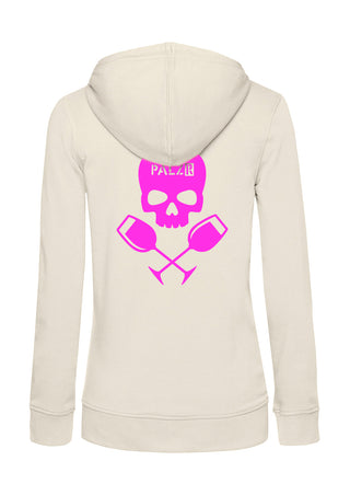 Frauen Zipper | BACKPRINT | Weinpirat | creme | Logo neonpink