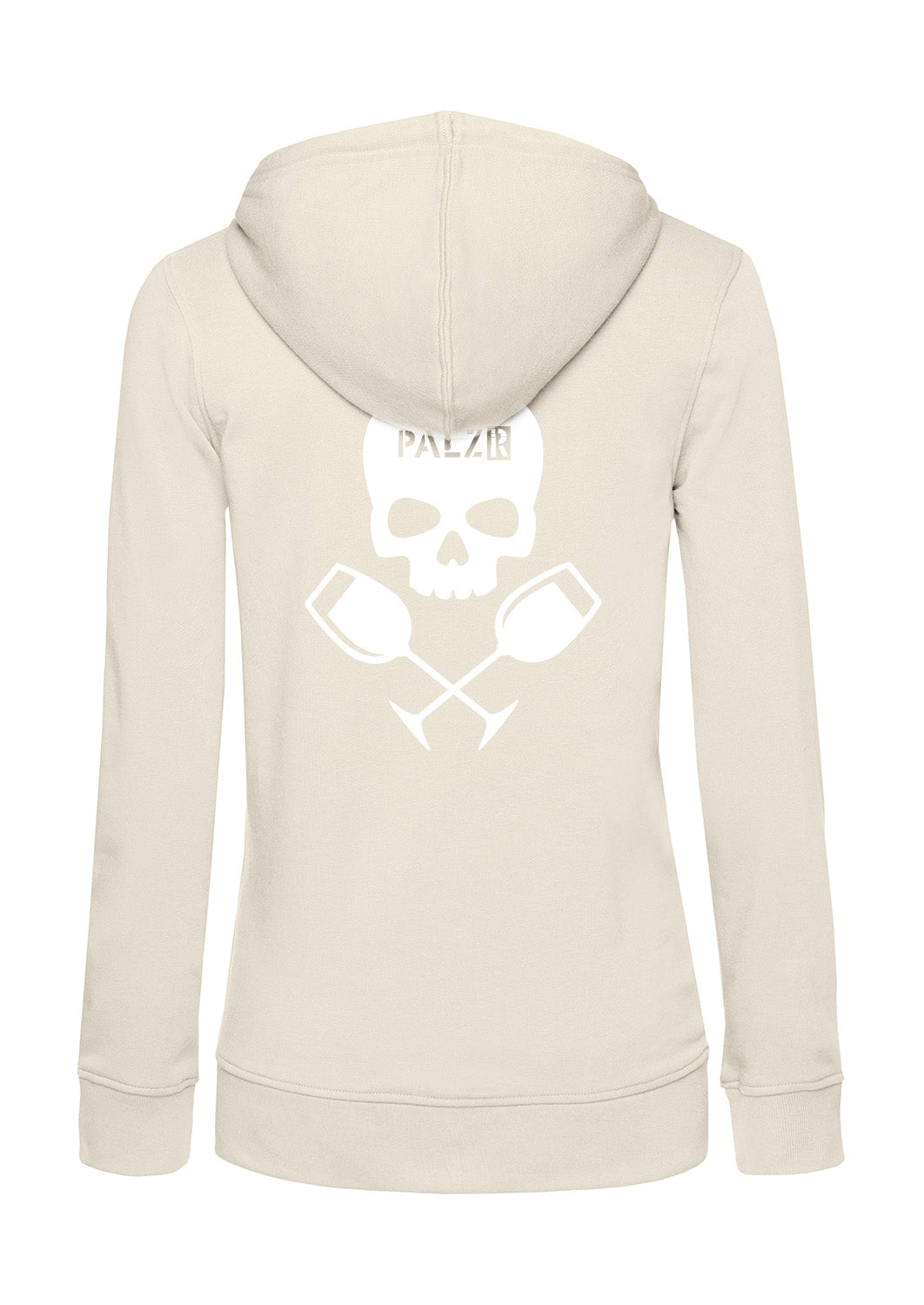 Frauen Zipper | BACKPRINT | Weinpirat | creme | Logo weiss