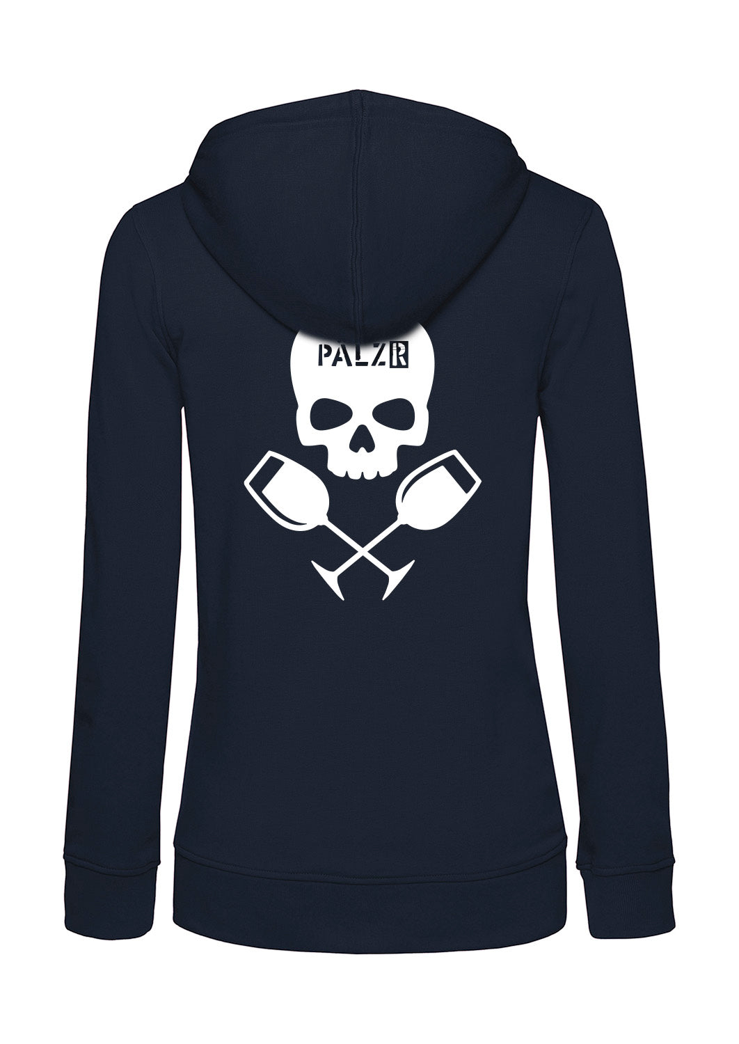 Frauen Zipper | BACKPRINT | Weinpirat | navy | Logo weiss