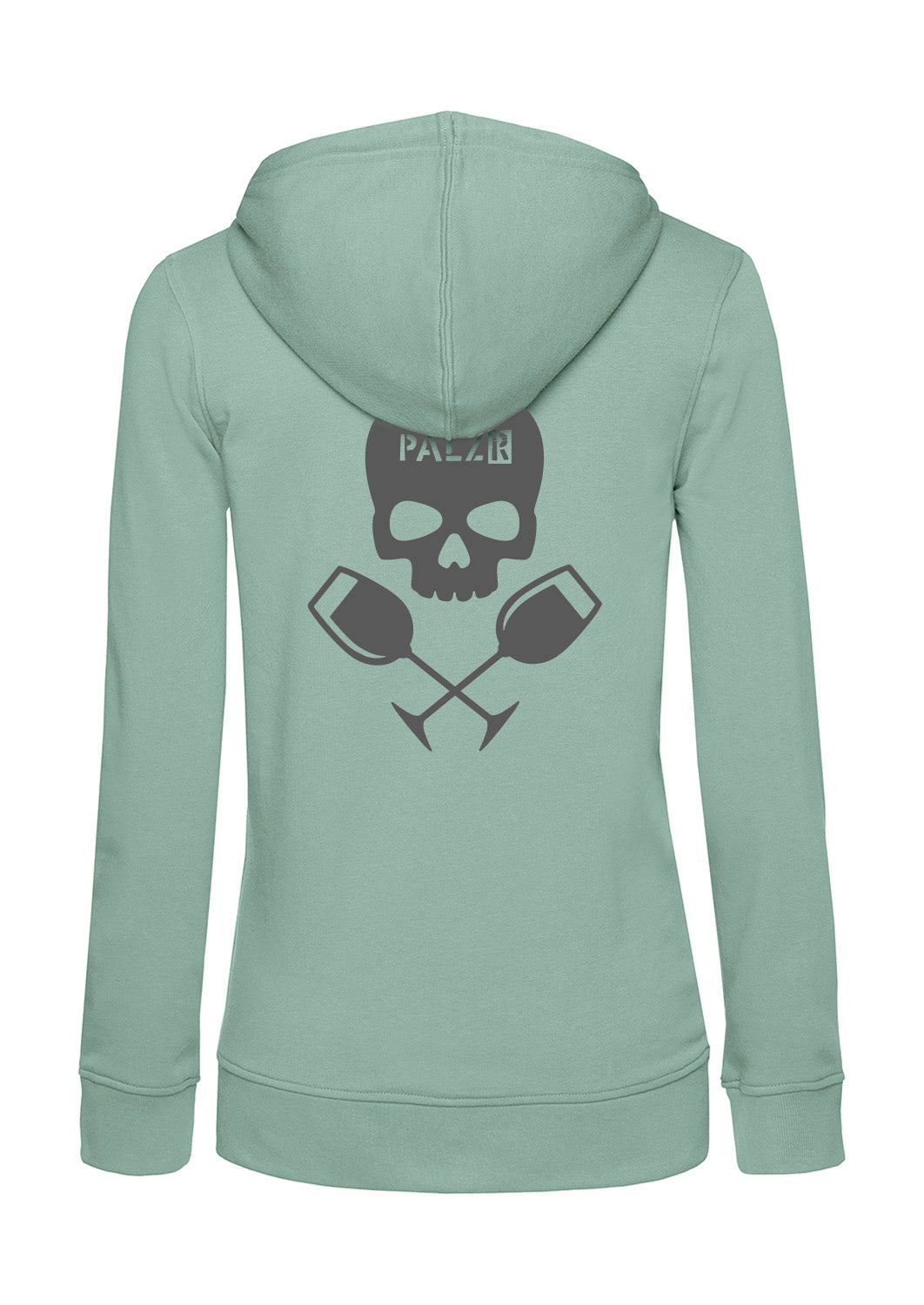 Frauen Zipper | BACKPRINT | Weinpirat | sage | Logo anthrazit