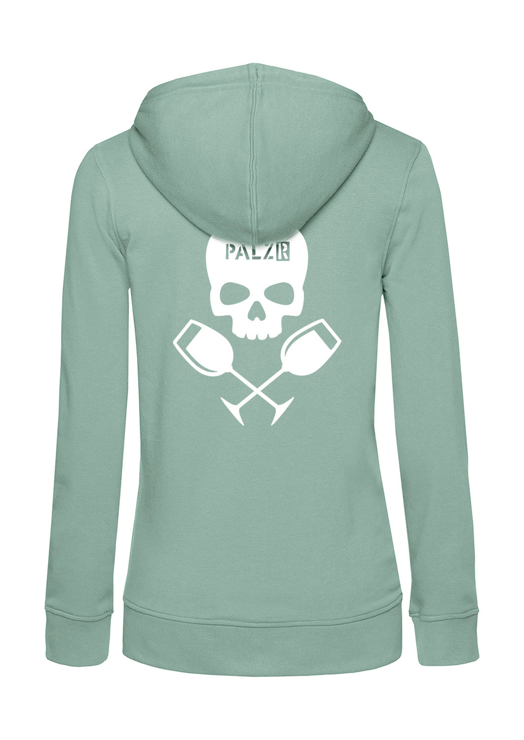 Frauen Zipper | BACKPRINT | Weinpirat | sage | Logo weiss