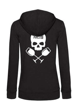 Frauen Zipper | BACKPRINT | Weinpirat | schwarz | Logo weiss