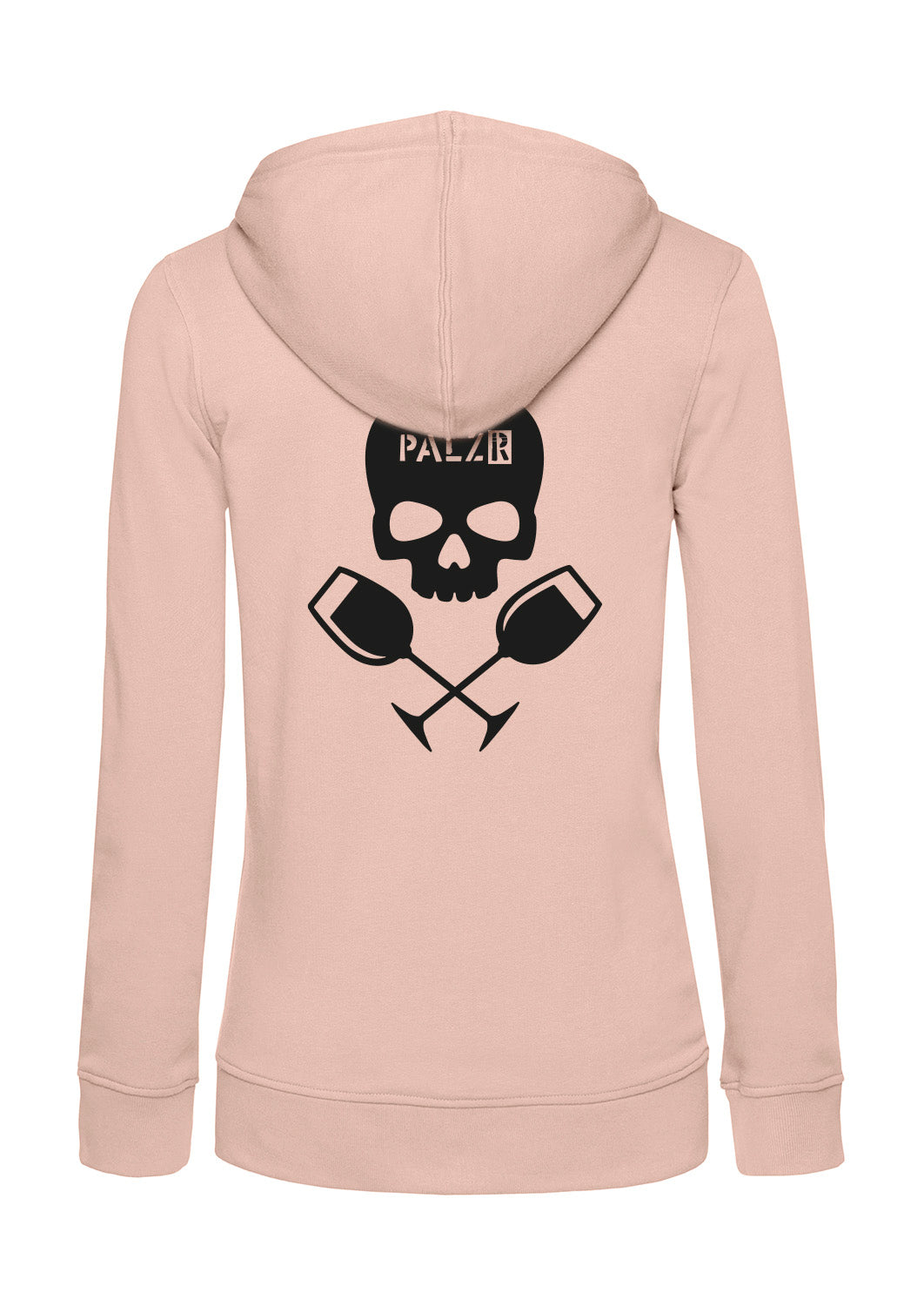 Frauen Zipper | BACKPRINT | Weinpirat | softrose | Logo schwarz