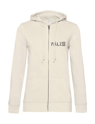 Frauen Zipper | BACKPRINT | Mir sinn die ausm Wald | creme | Logo anthrazit