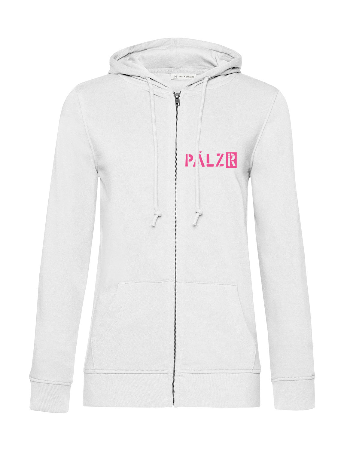 Frauen Zipper | BACKPRINT | Mir sinn die ausm Wald | weiss | neon-pink