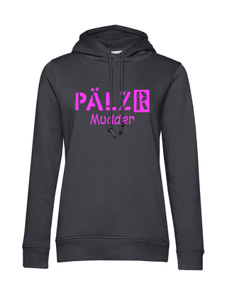 Frauen Hoodie | PÄLZR Mudder | asphalt | Logo neon-pink