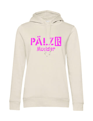 Frauen Hoodie | PÄLZR Mudder | creme | Logo neon-pink