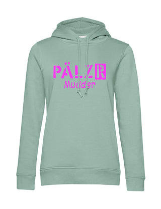 Frauen Hoodie | PÄLZR Mudder | sage | Logo neon-pink