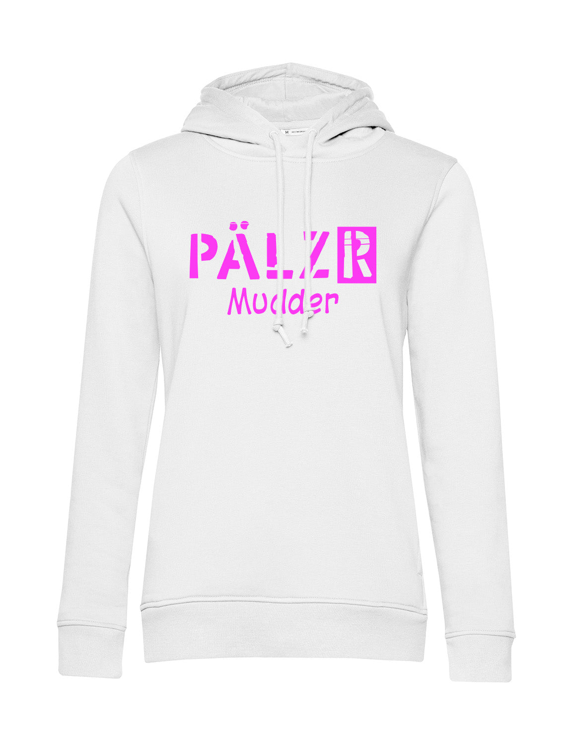 Frauen Hoodie | PÄLZR Mudder | weiss | Logo neon-pink