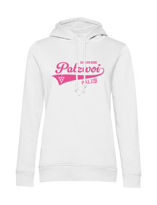 Frauen | Hoodie | PALZWOi | weiss | Logo neon-pink