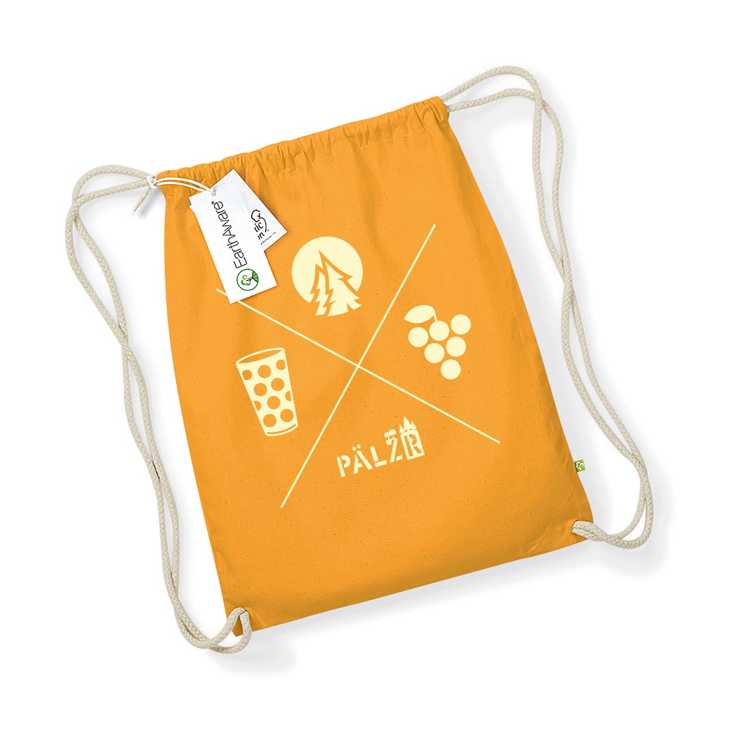 PÄLZR | Turnbeudel | Wald und Woi | currygelb |. Logo beige