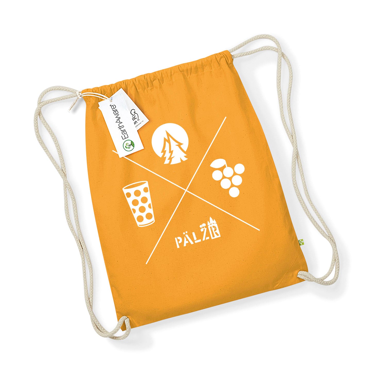 PÄLZR | Turnbeudel | Wald und Woi | currygelb |. Logo weiss