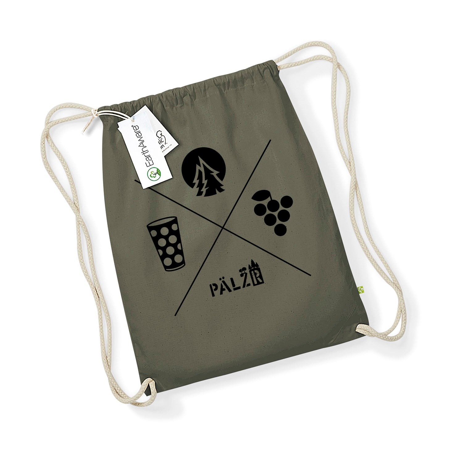 PÄLZR | Turnbeudel | Wald und Woi | kaki |. Logo schwarz