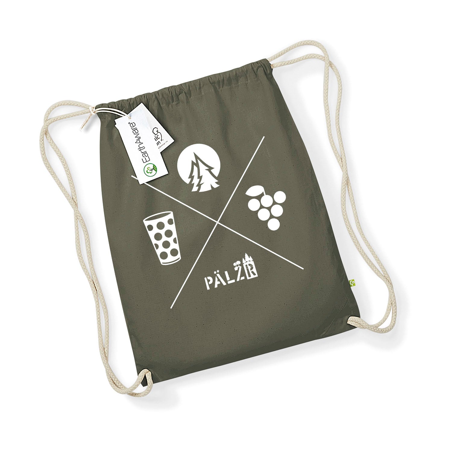 PÄLZR | Turnbeudel | Wald und Woi | kaki |. Logo weiss