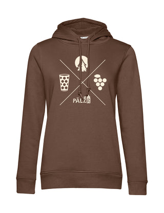 Frauen Hoodie | Wald und Woi | baumbraun | Logo beige