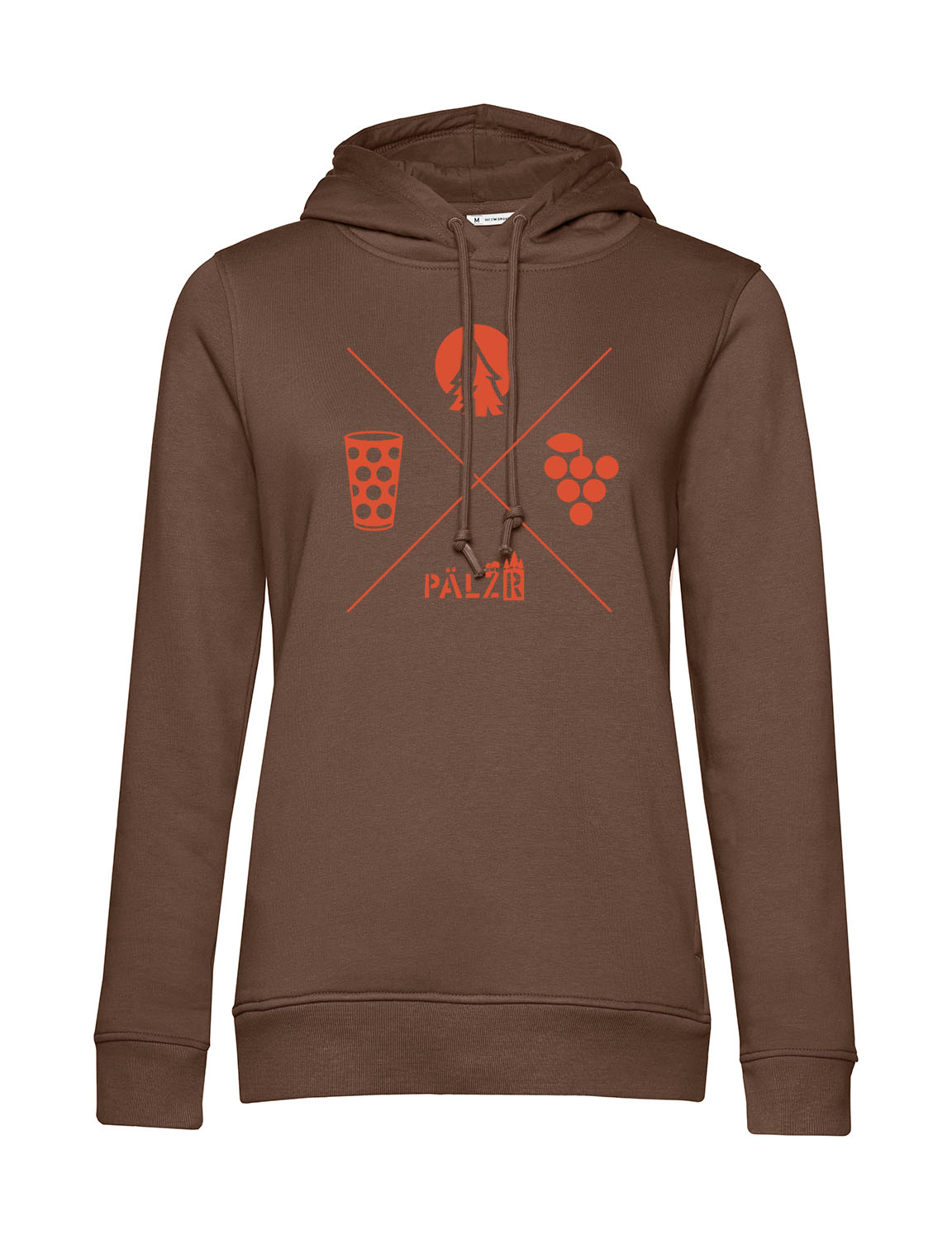 Frauen Hoodie | Wald und Woi | baumbraun | Logo orange