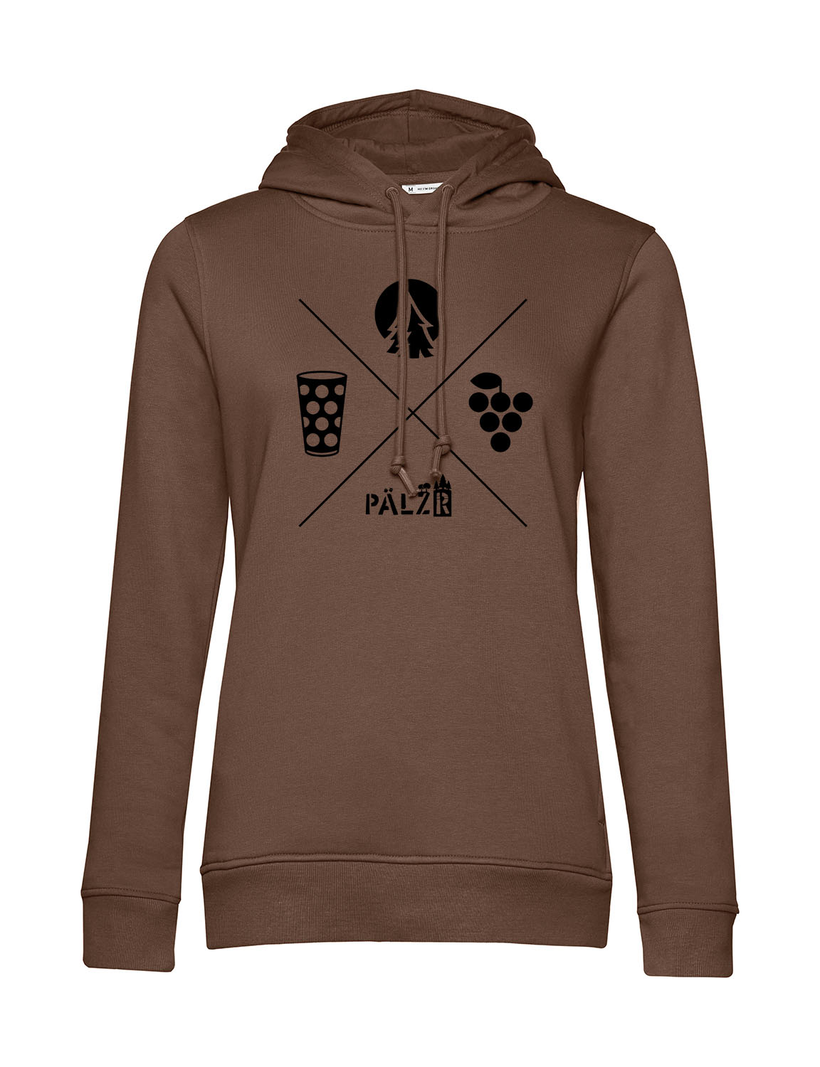 Frauen Hoodie | Wald und Woi | baumbraun | Logo schwarz