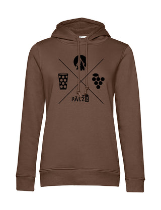 Frauen Hoodie | Wald und Woi | baumbraun | Logo schwarz