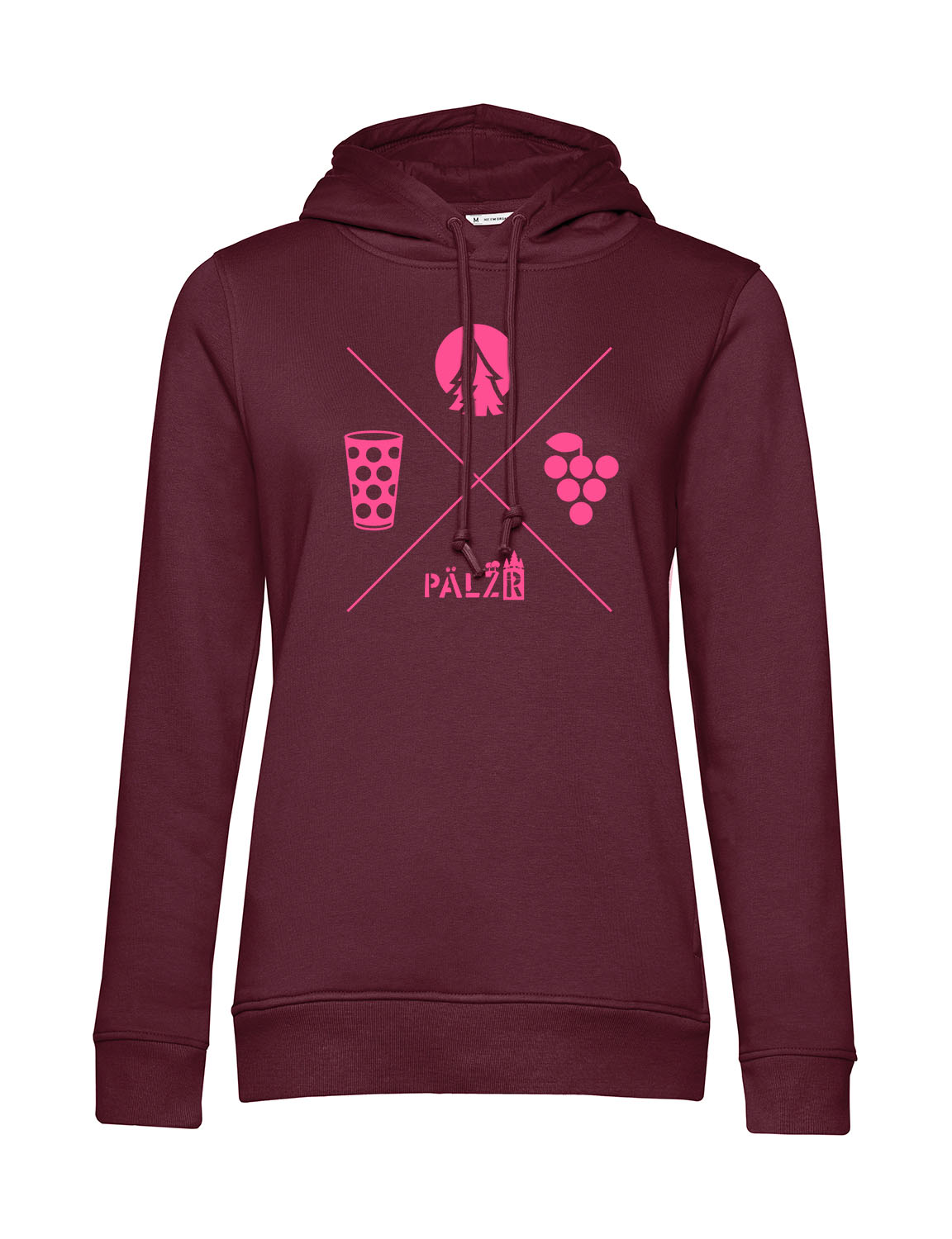 Frauen Hoodie | Wald und Woi | burgundy | Logo neon-pink