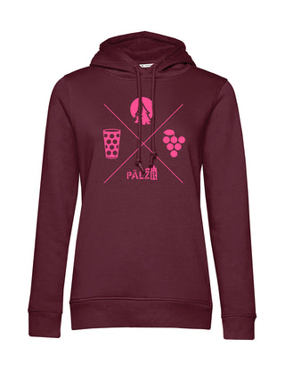 Frauen Hoodie | Wald und Woi | burgundy | Logo neon-pink