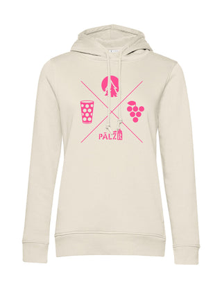 Frauen Hoodie | Wald und Woi | creme | Logo neon-pink