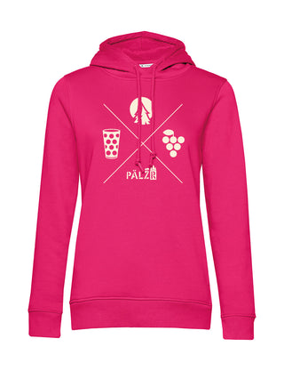 Frauen Hoodie | Wald und Woi | fuchsia | Logo beige