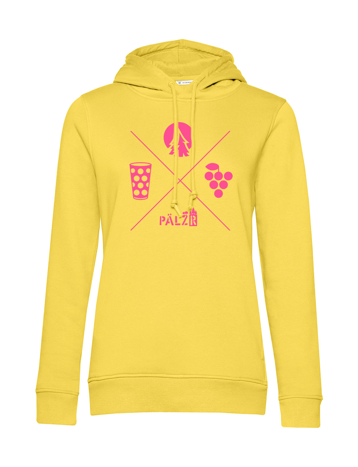 Frauen Hoodie | Wald und Woi | limogelb | Logo neon-pink