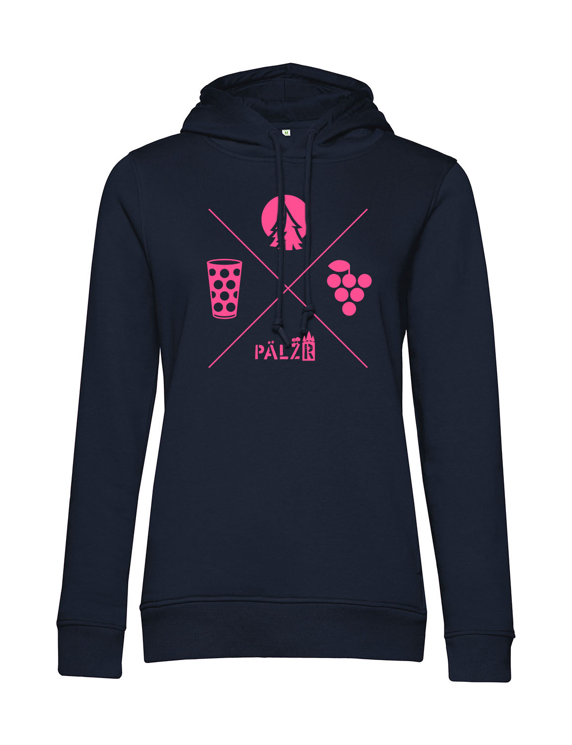 Frauen Hoodie | Wald und Woi | navyblue | Logo neon-pink