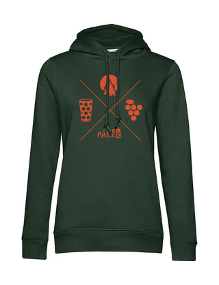 Frauen Hoodie | Wald und Woi | waldgrün | Logo orange