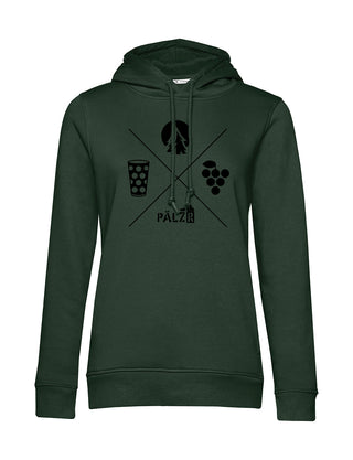 Frauen Hoodie | Wald und Woi | waldgrün | Logo schwarz