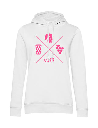 Frauen Hoodie | Wald und Woi | weiss | Logo neon-pink