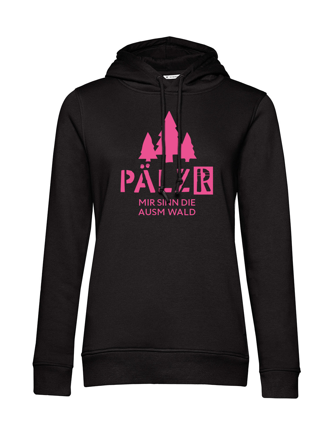 Frauen | Hoodie | Mir sinn die ausm WALD | schwarz | Logo neon-pink