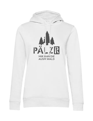 Frauen | Hoodie | Mir sinn die ausm WALD | weiss | Logo anthrazit