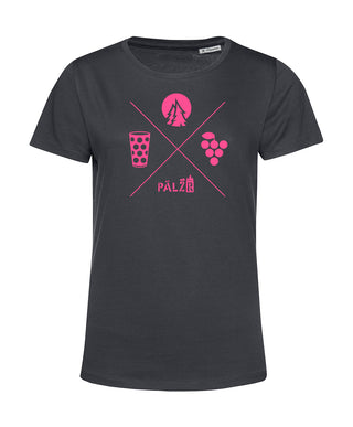 Frauen | T-Shirt | Wald und Woi | asphalt | Logo neon-pink